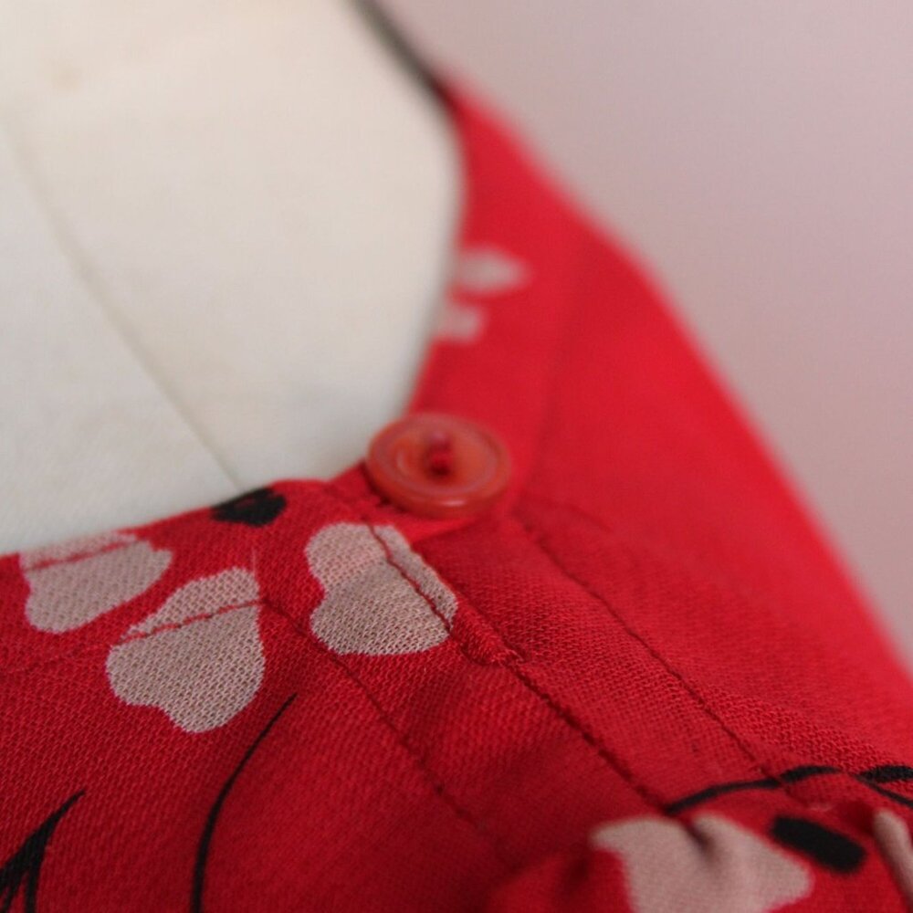 Vintage 1990s 2000s Blouse, Pant-her Red and White Floral Print Shirt Grandma - Picture 3 of 10